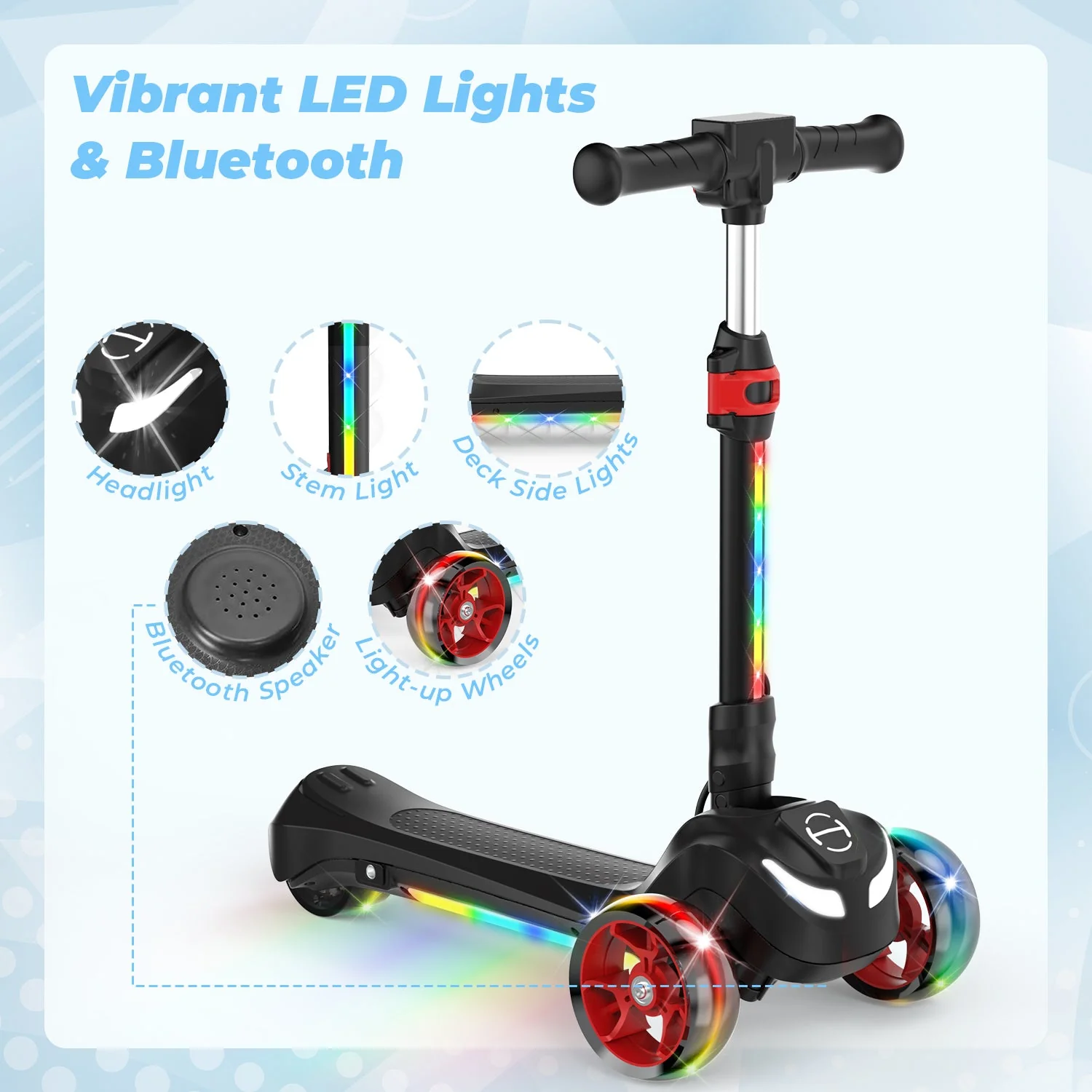 iK1S / B2 Kids Electric Scooter with Colorful Flashing Wheels - Image 16
