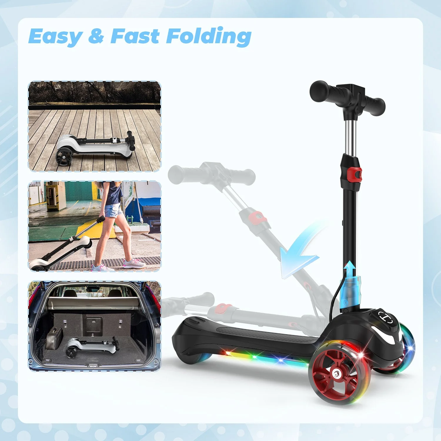 iK1S / B2 Kids Electric Scooter with Colorful Flashing Wheels - Image 19